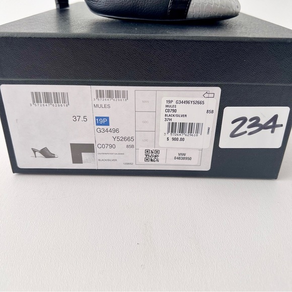 CHANEL | Black Leather Pointed High Heel Mules CC Logo Silver Scales EU 37.5 - Picture 14 of 14